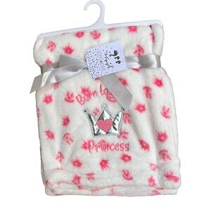 Duck Duck Goose Pink Crown Baby Blanket Fleece Plush Embroidered Princess New